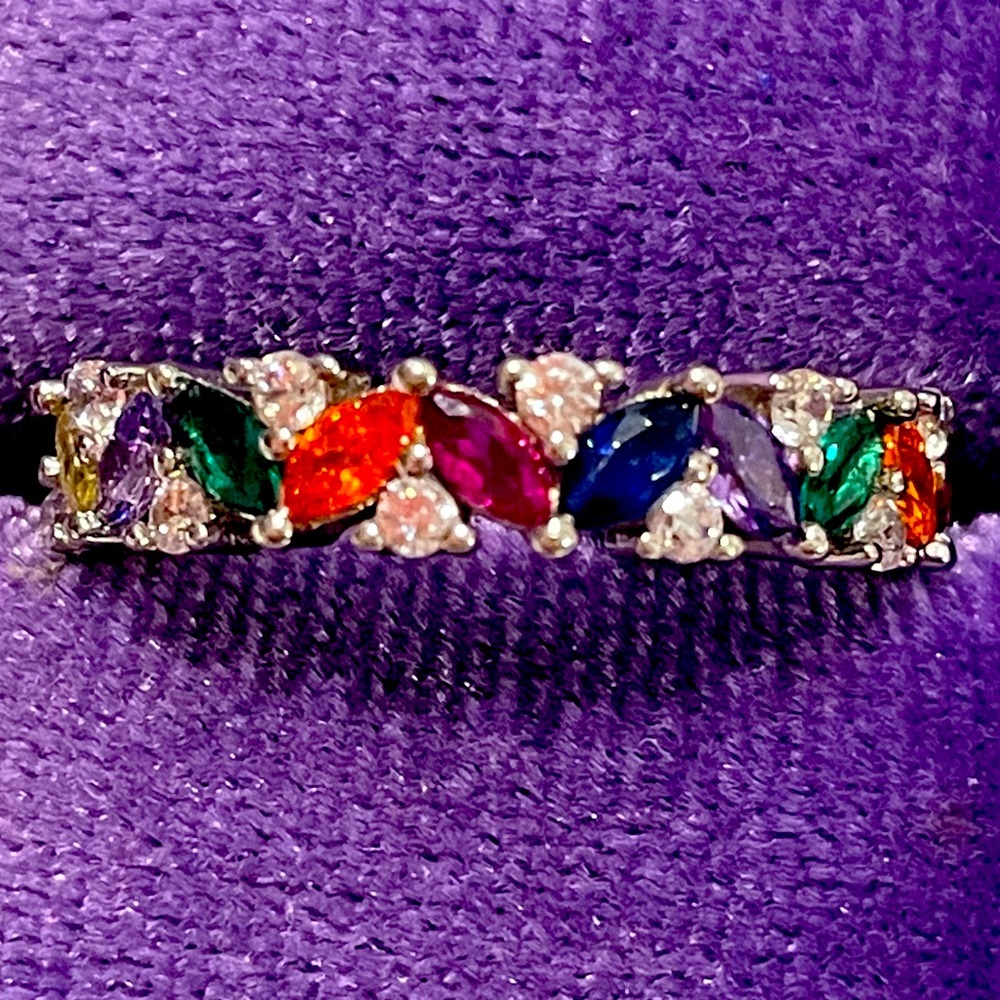 Imported 925 Rainbow Nano Stone Band Sz7 NWT